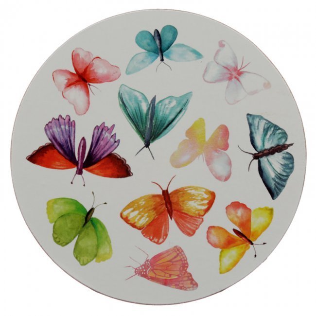 Set Tazza in porcellana e Sottobicchiere in sughero con illustrazione Farfalle