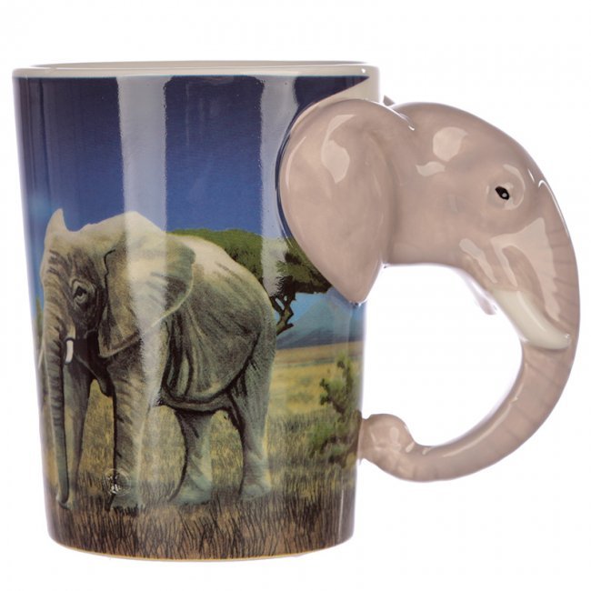 Tazza in ceramica decorata con manico a forma di Elefante